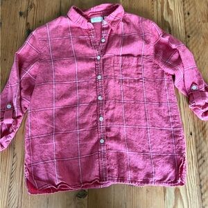 Studio Works Salmon Plaid 100% Linen Shirt